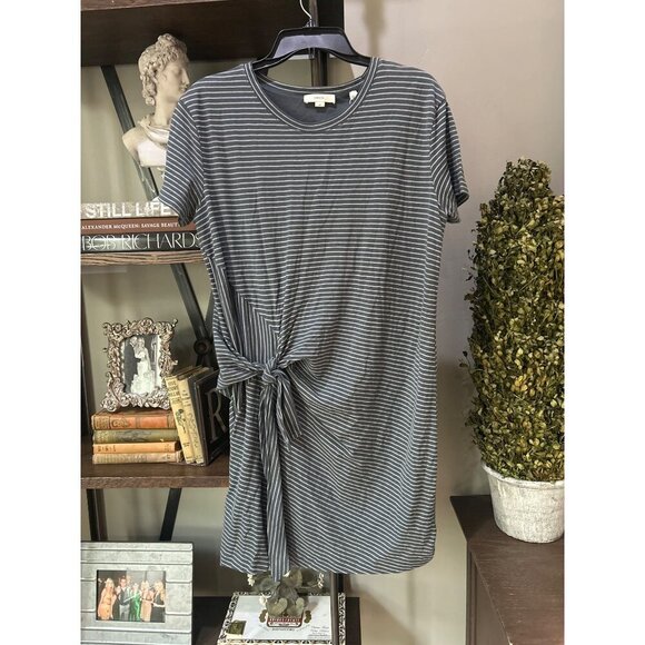 Vince Classic Stripe Tie Shirt Dress Navy White Womens Size Small - Picture 4 of 11